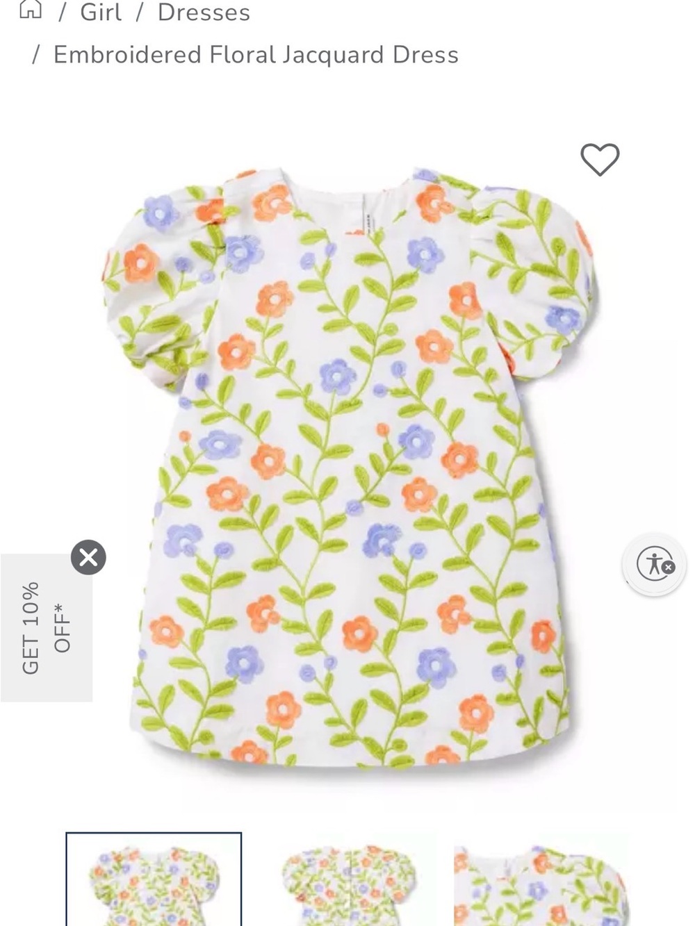 Janie and Jack White Dress with Orange, Lavender & Green Embroidered Flowers